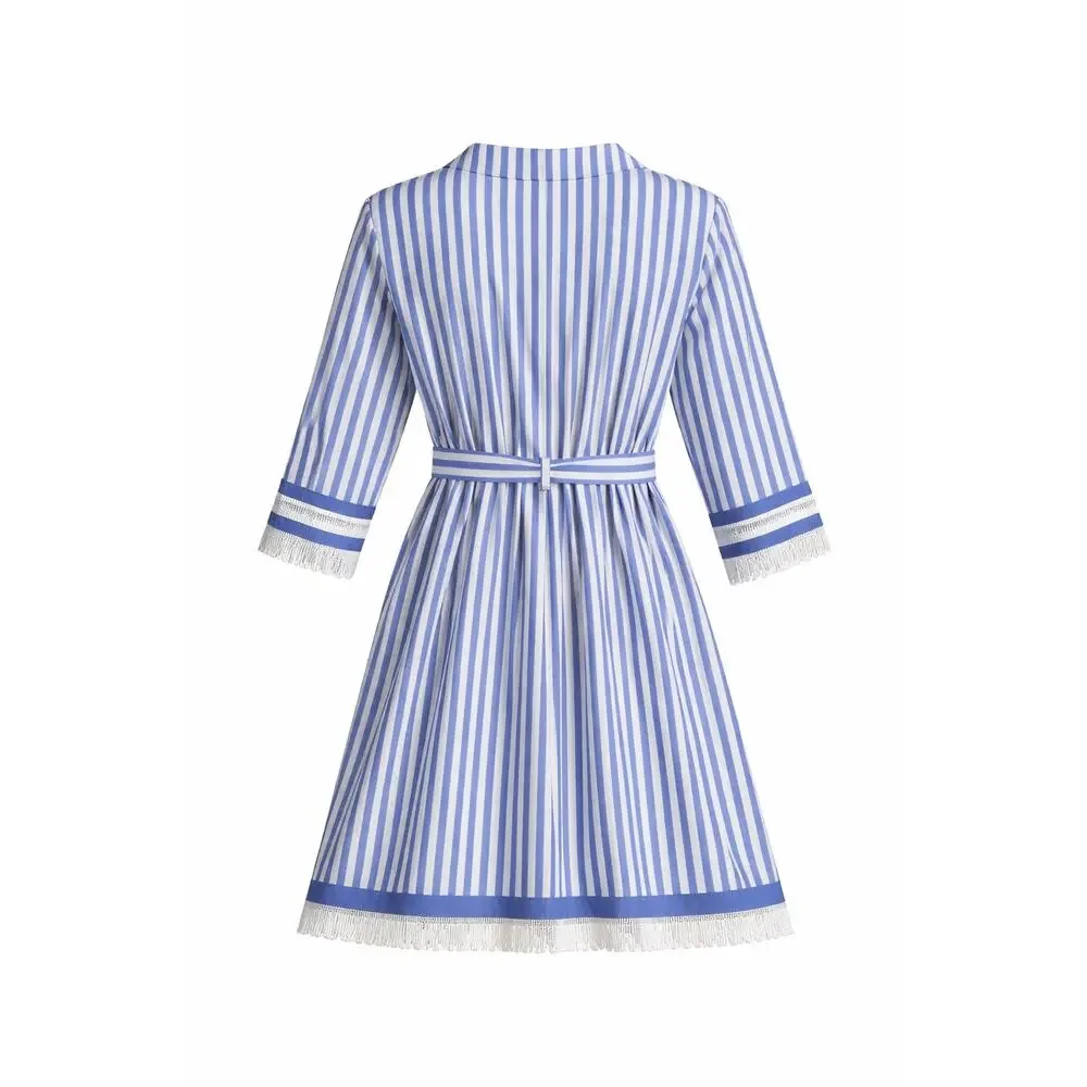 J.Crew Blue White Stripe Tie Waist Shirt Dress‎ Size 0 Coastal Summer Tunic